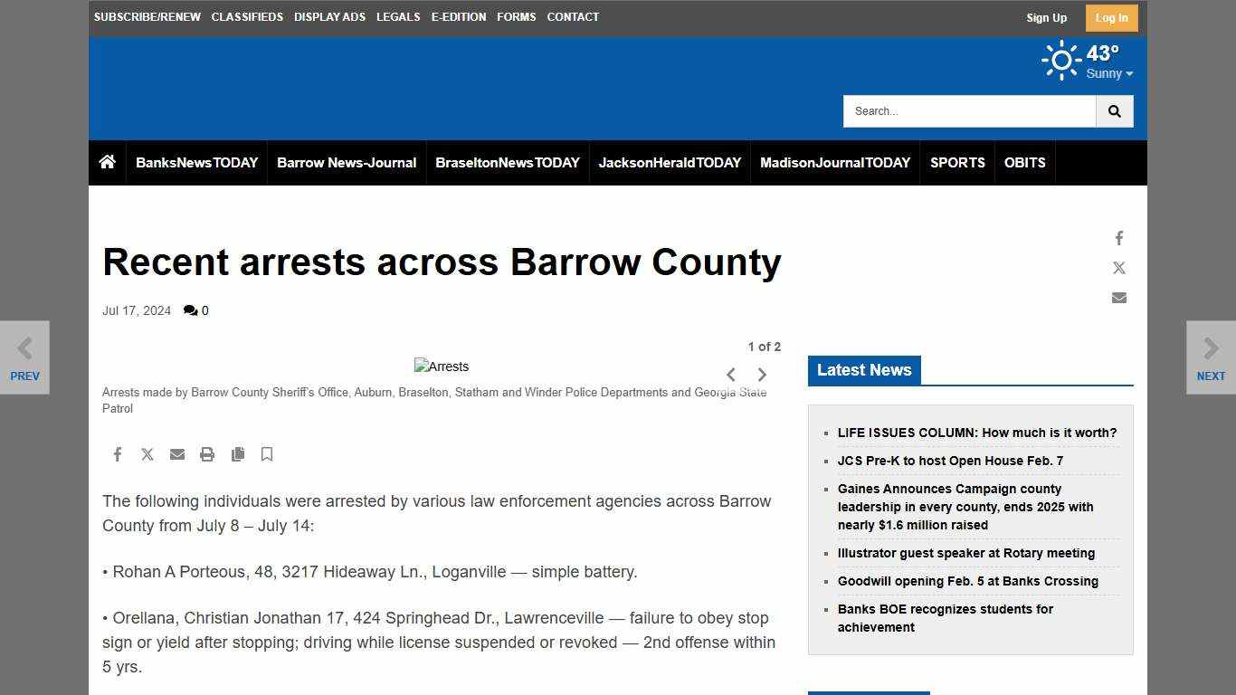 Recent arrests across Barrow County | | mainstreetnews.com